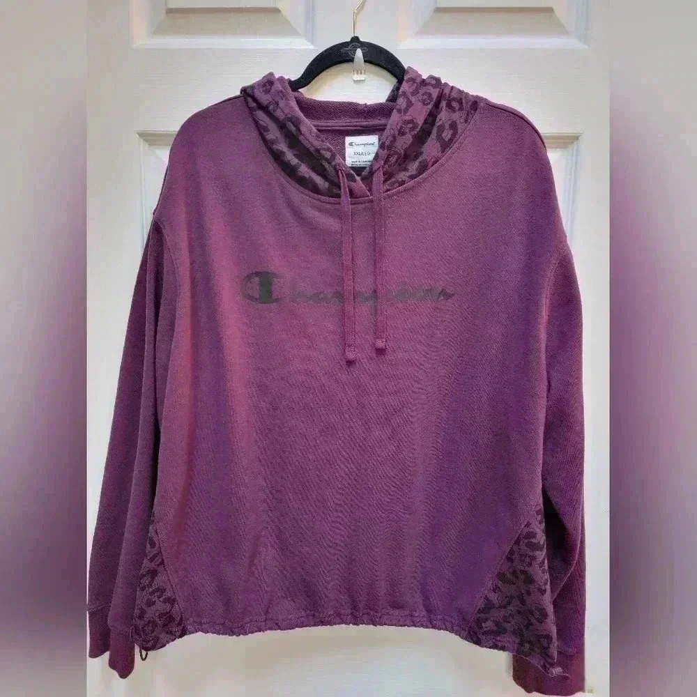 Champion Leopard Print Pullover Sweater Purple Size 2x